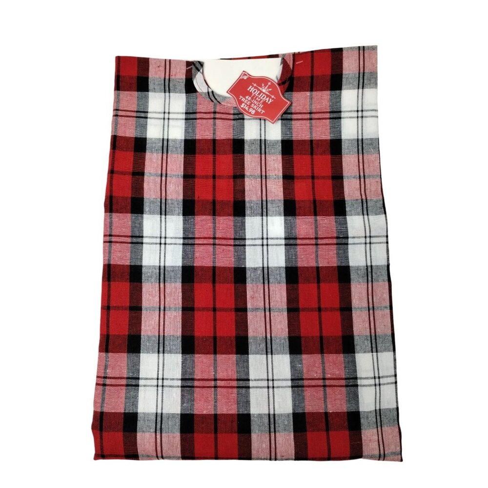 Holiday Time 48 inch Red and White Tartan Plaid Checkered Lightweight Tree Skirt
